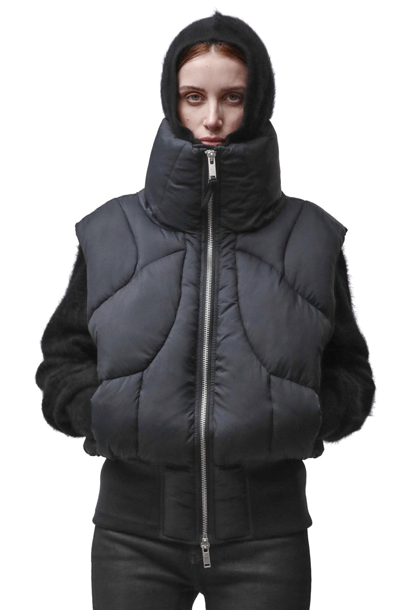 BLACK QUILTED NYLON PUFFER VEST