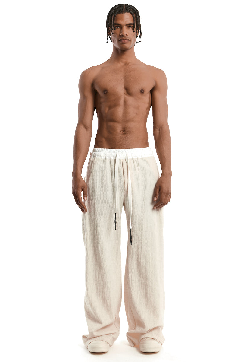 ECRU STRUCTURED COTTON WIDE PANTS