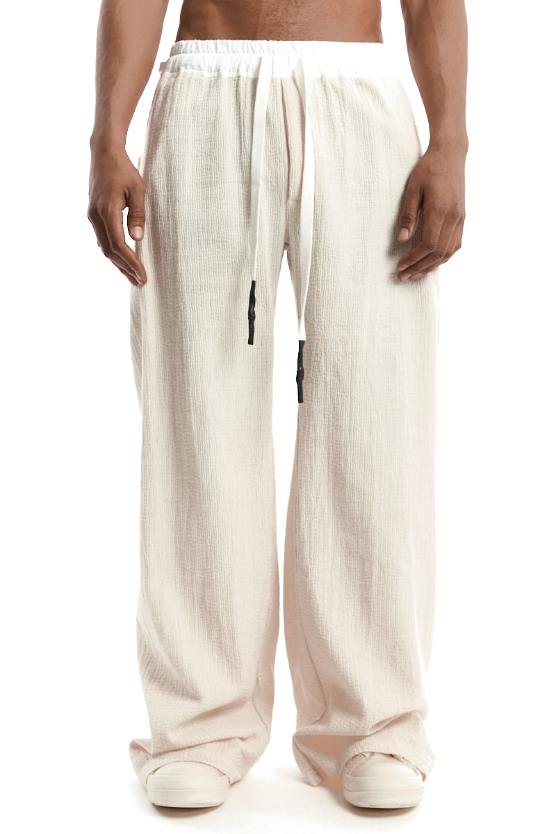 ECRU STRUCTURED COTTON WIDE PANTS