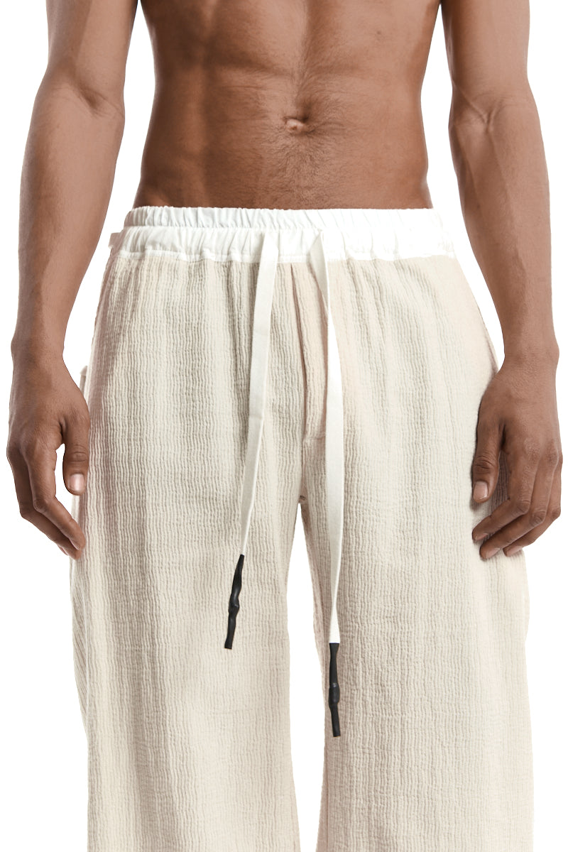 ECRU STRUCTURED COTTON WIDE PANTS