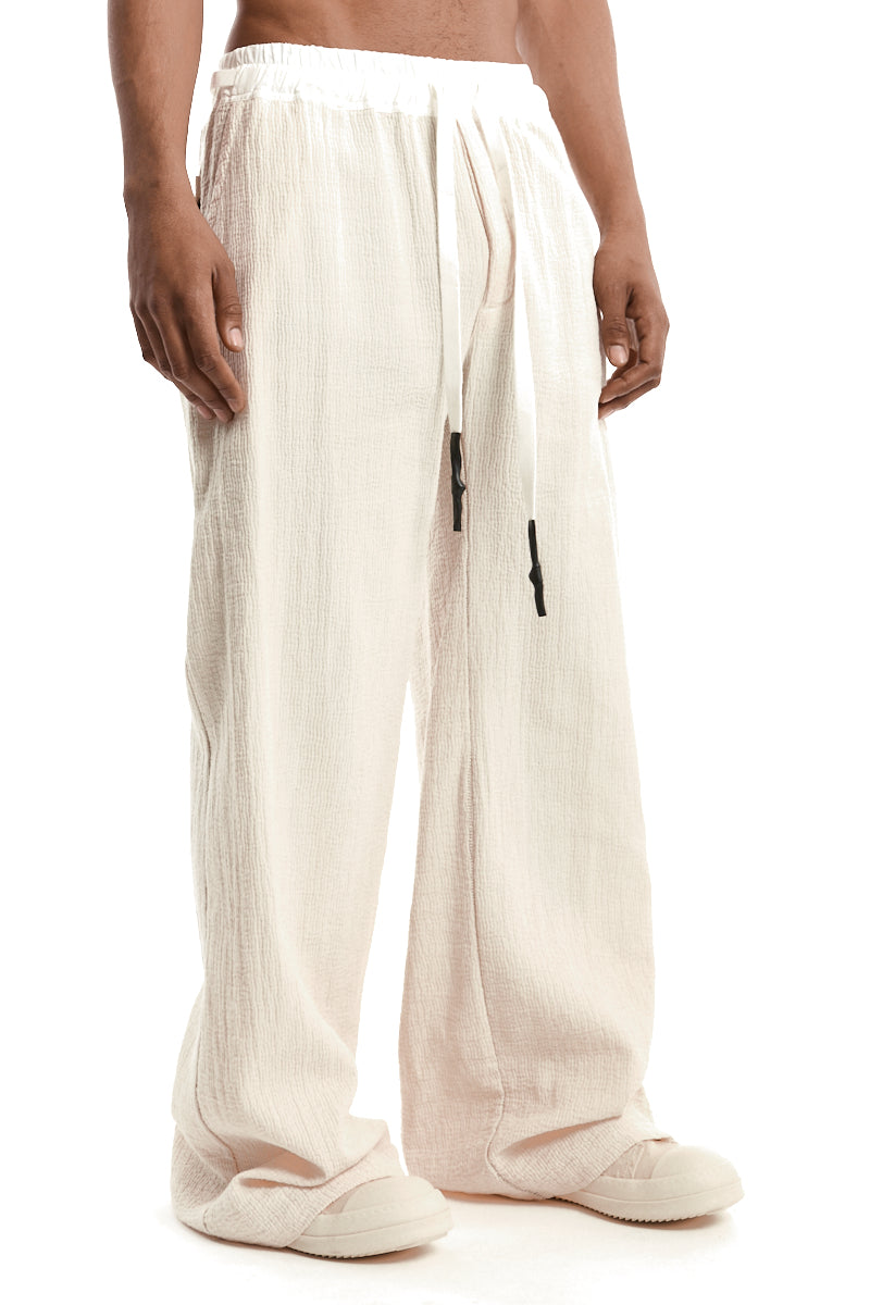 ECRU STRUCTURED COTTON WIDE PANTS