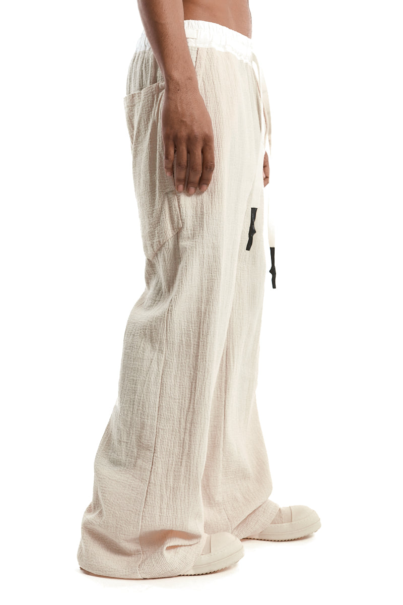ECRU STRUCTURED COTTON WIDE PANTS