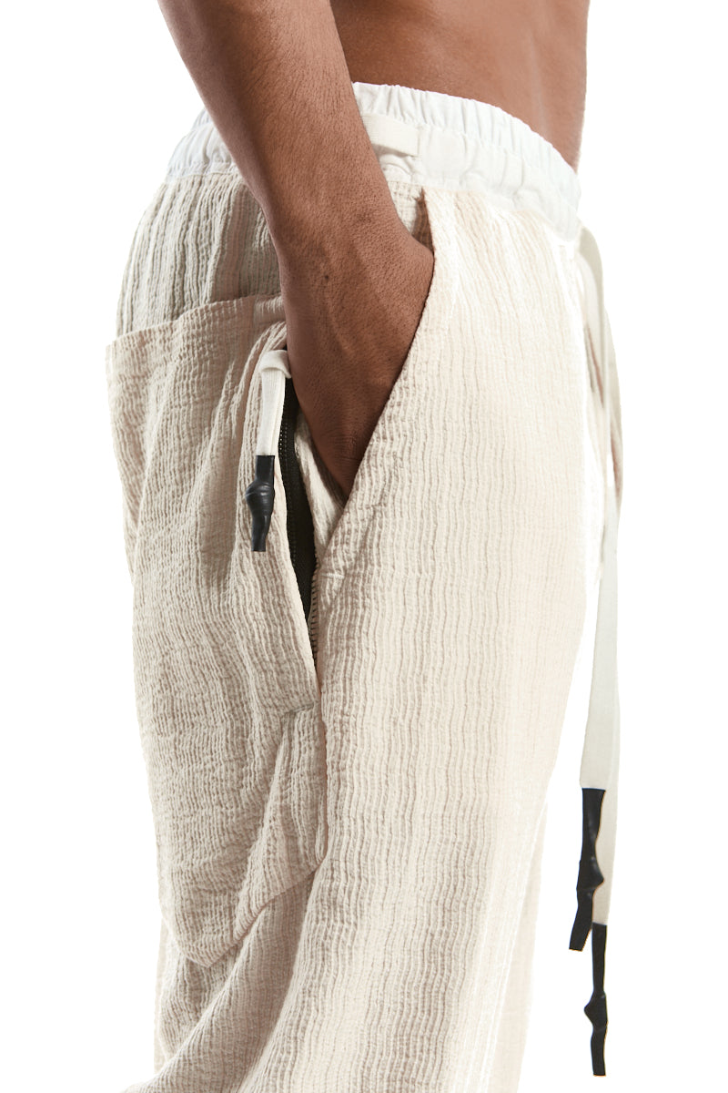ECRU STRUCTURED COTTON WIDE PANTS