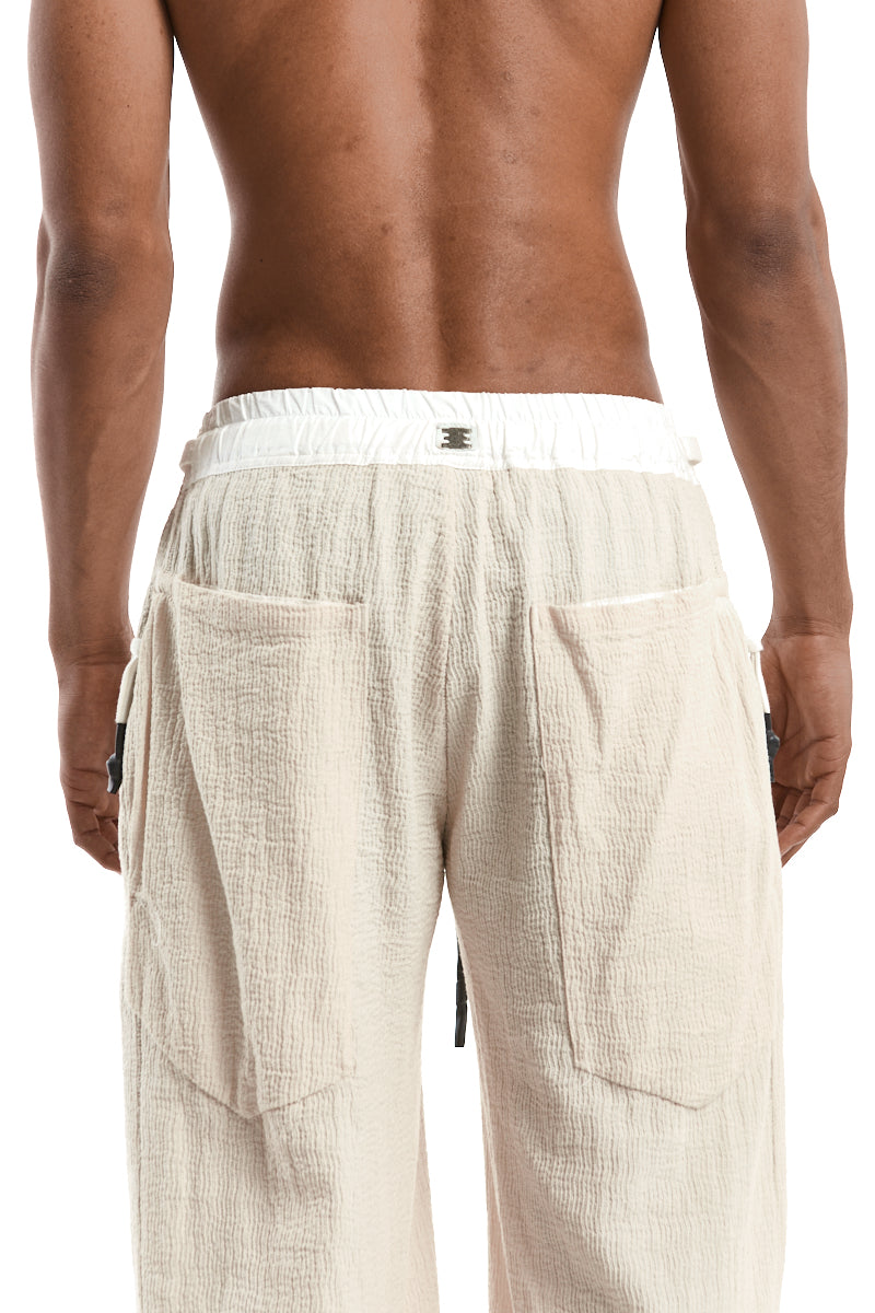 ECRU STRUCTURED COTTON WIDE PANTS