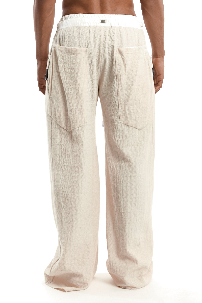ECRU STRUCTURED COTTON WIDE PANTS