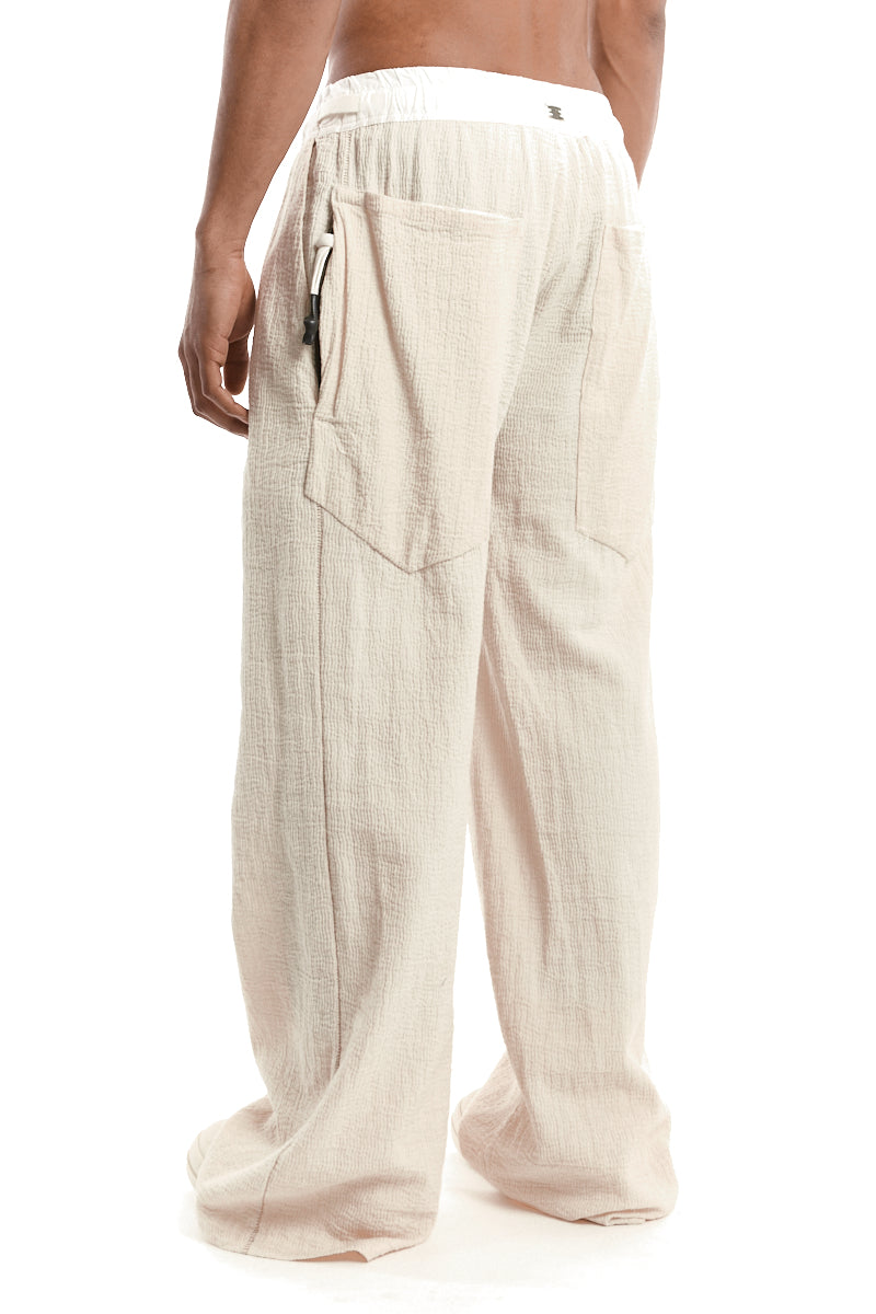 ECRU STRUCTURED COTTON WIDE PANTS