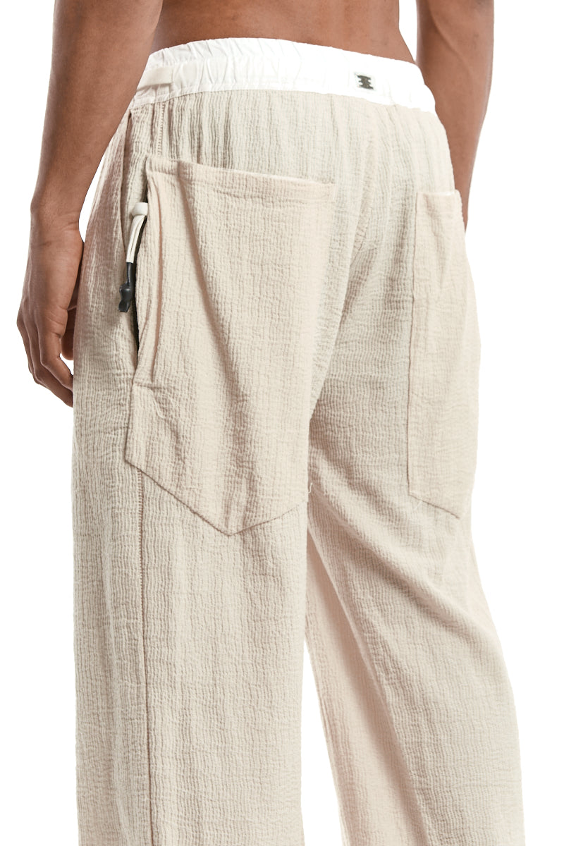 ECRU STRUCTURED COTTON WIDE PANTS
