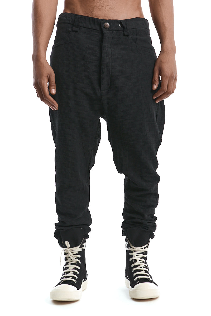BLACK STRUCTURED COTTON LOW CROTCH PANTS