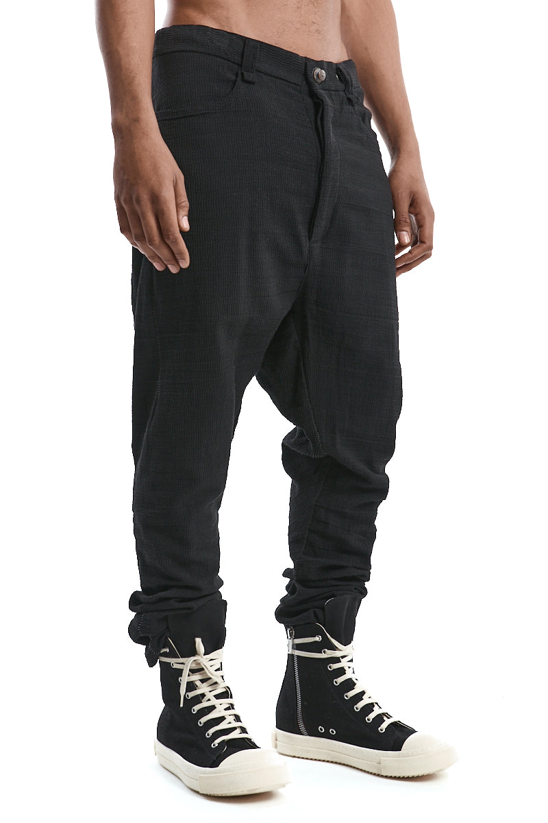 BLACK STRUCTURED COTTON LOW CROTCH PANTS
