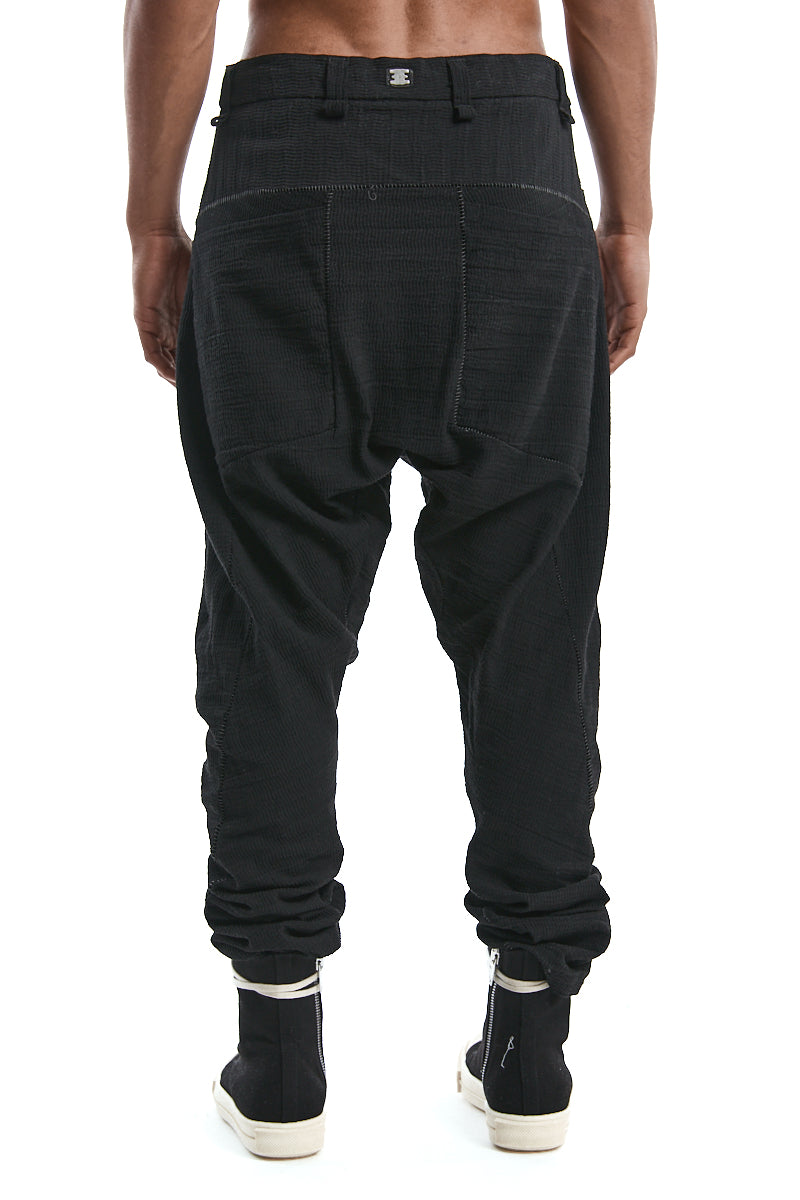 BLACK STRUCTURED COTTON LOW CROTCH PANTS