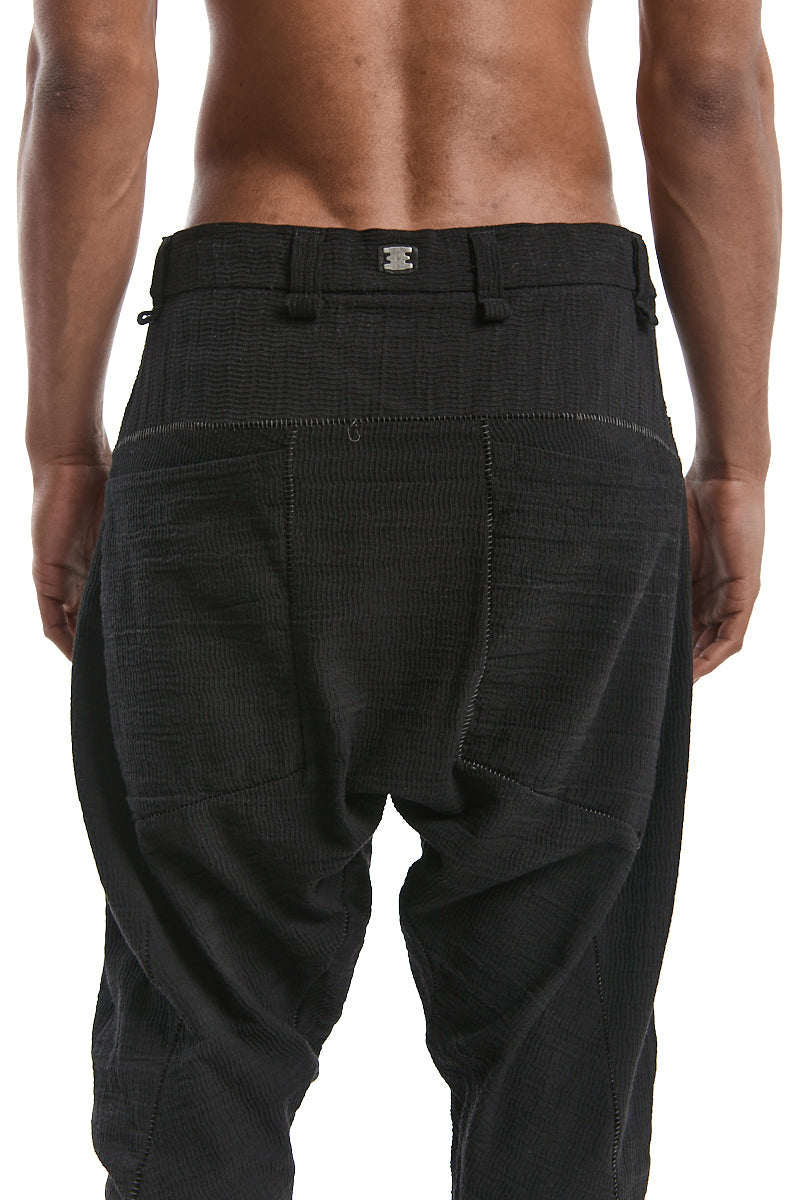 BLACK STRUCTURED COTTON LOW CROTCH PANTS