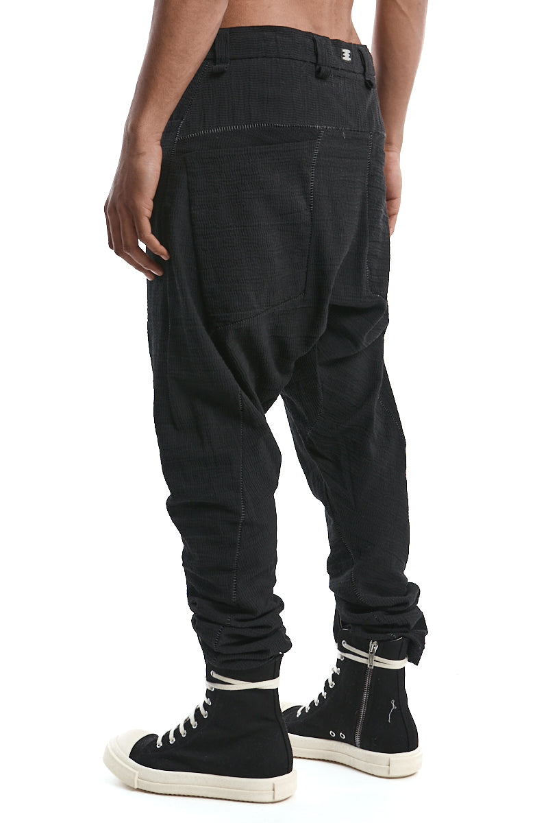 BLACK STRUCTURED COTTON LOW CROTCH PANTS