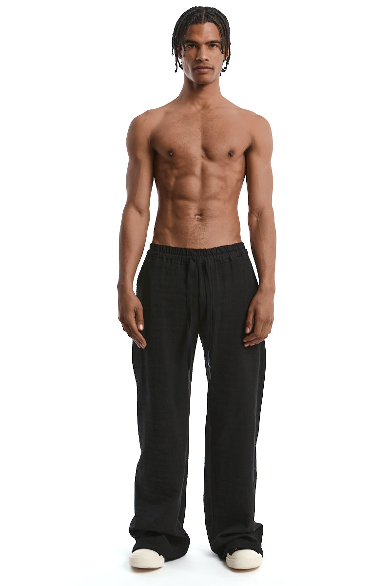 BLACK STRUCTURED COTTON WIDE PANTS