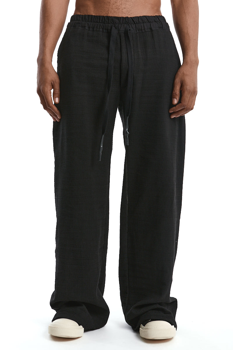 BLACK STRUCTURED COTTON WIDE PANTS