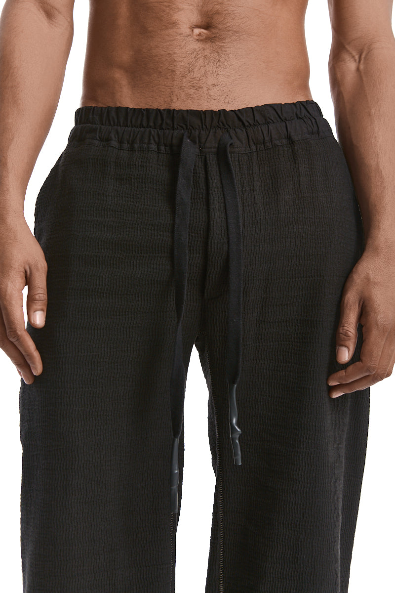 BLACK STRUCTURED COTTON WIDE PANTS