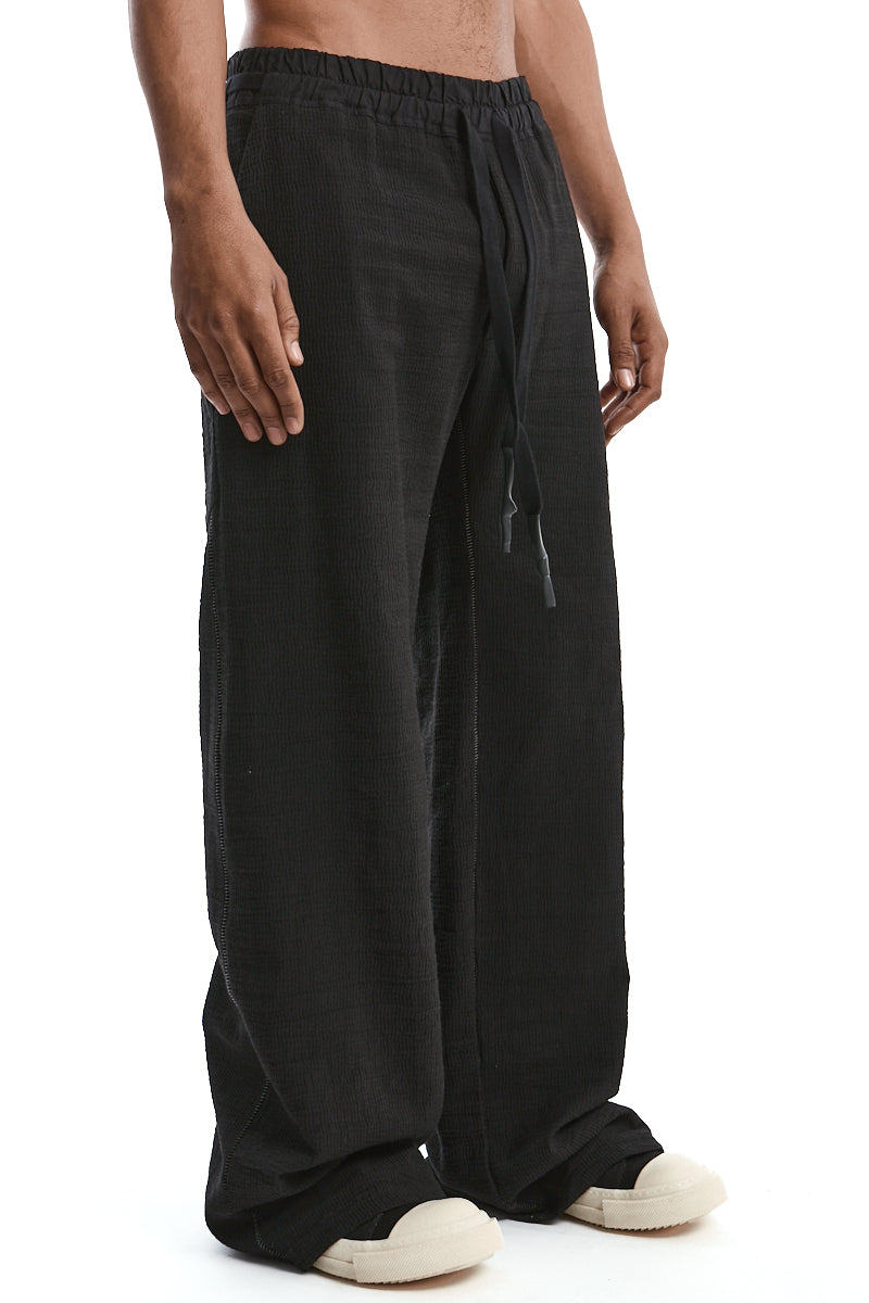 BLACK STRUCTURED COTTON WIDE PANTS