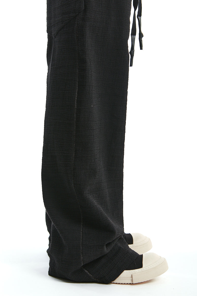 BLACK STRUCTURED COTTON WIDE PANTS