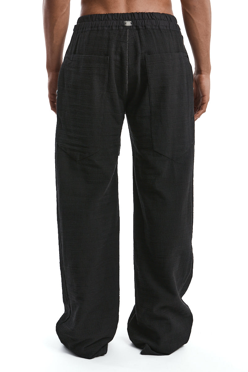 BLACK STRUCTURED COTTON WIDE PANTS