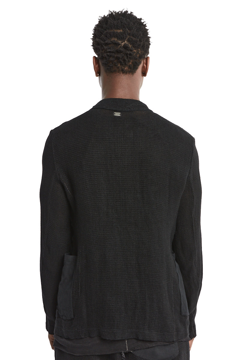 BLACK KNITTED LINEN WORKER JACKET