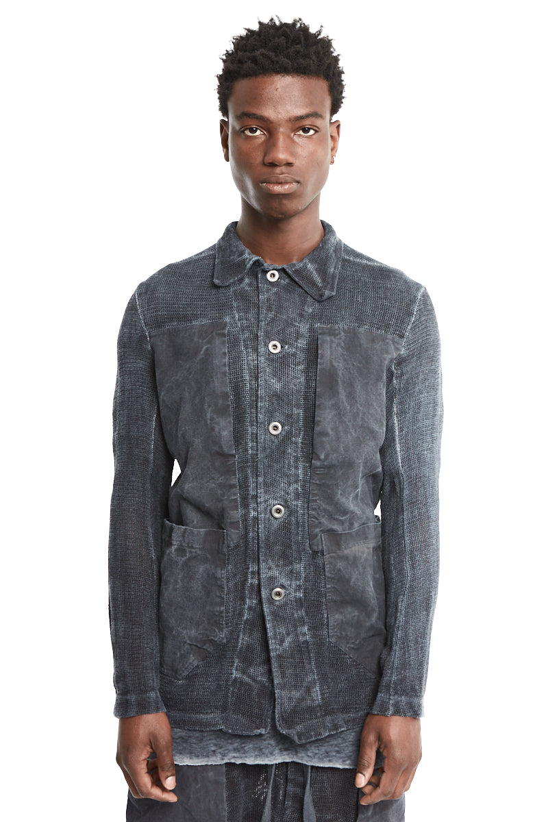 69 by Isaac Sellam Shop Online Petrol Knitted Linen Worker Jacket Aleluya Concept Store