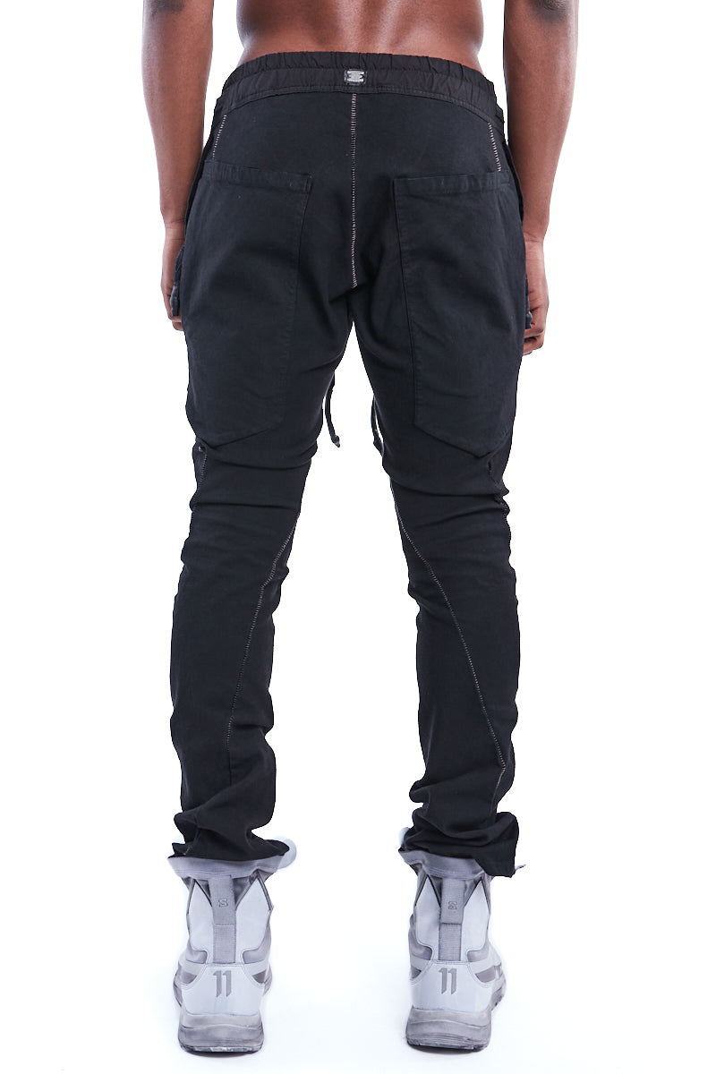 BLACK 6 POCKETS STRETCH SERGE PANTS