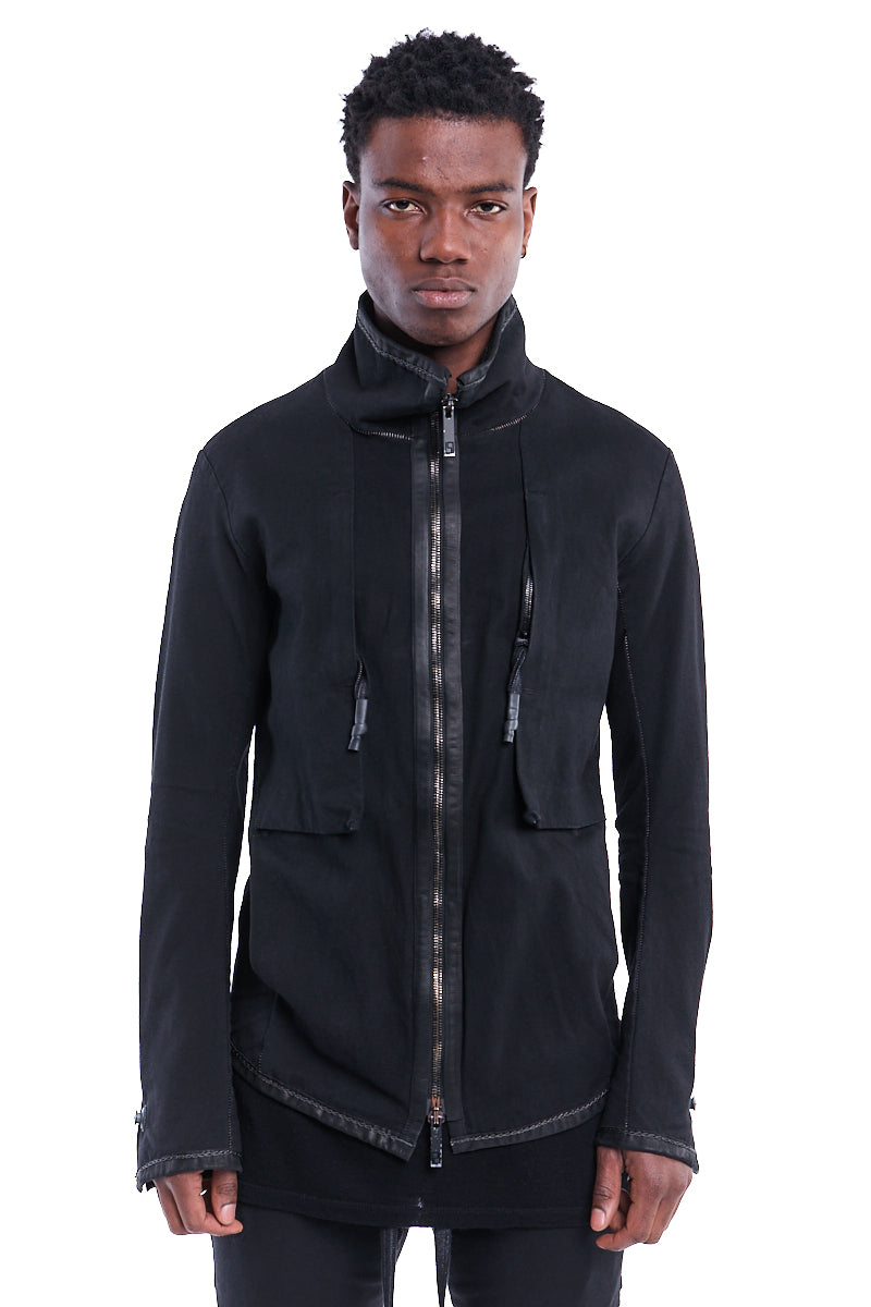 BLACK HIGH NECK GUSSET ZIP JACKET