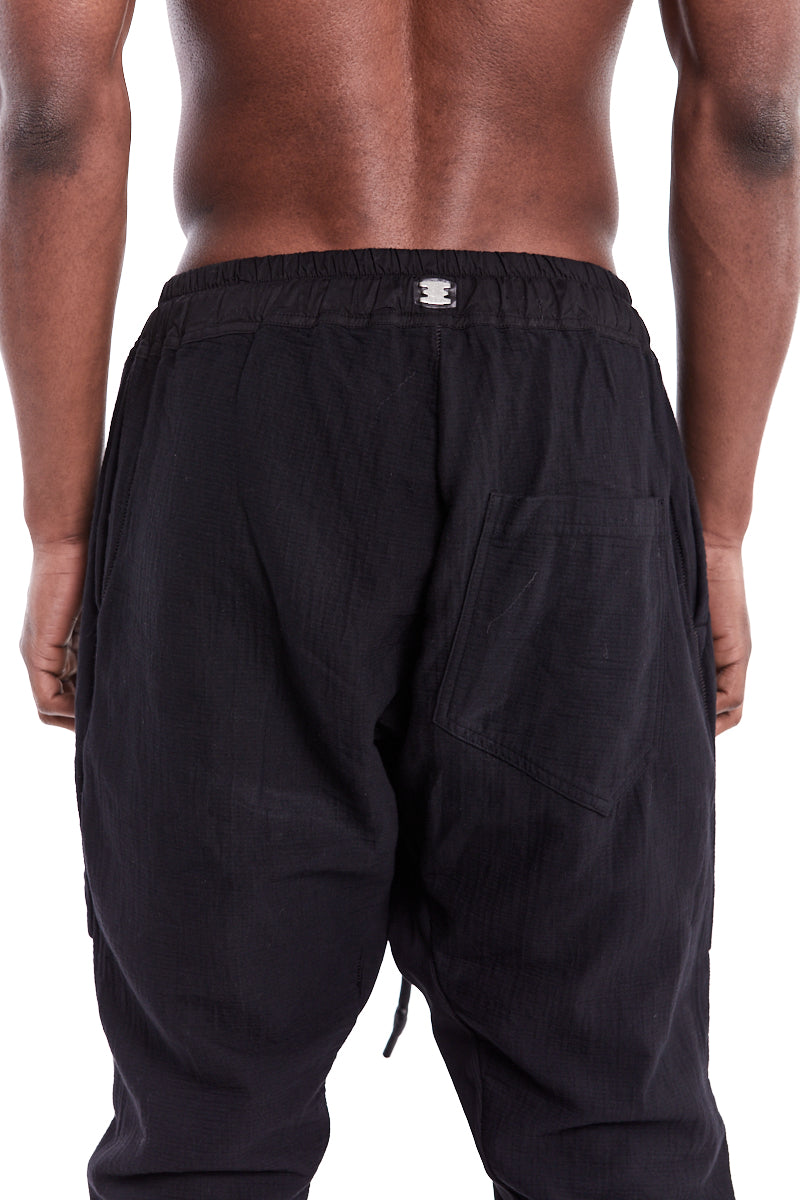 BLACK LOW CROTCH GUSSET POCKETS PANTS