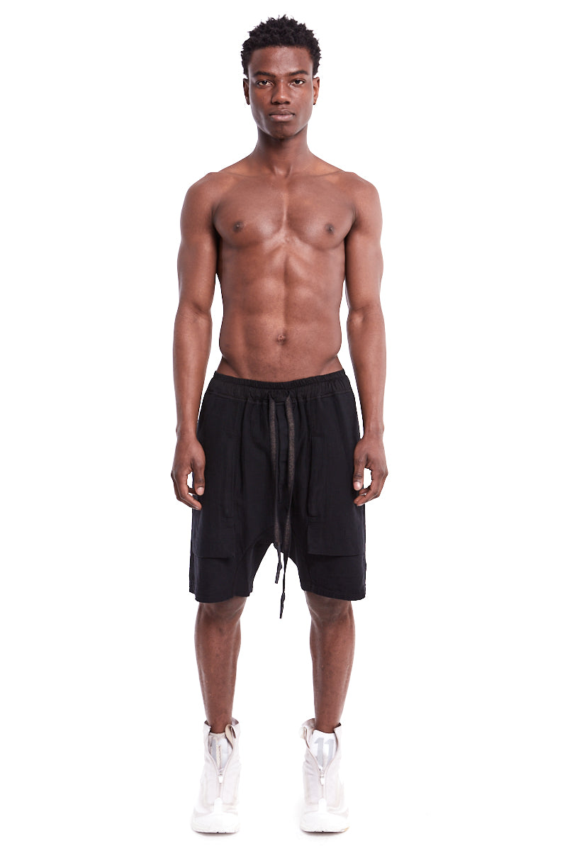 BLACK COTTON GAUFRE GUSSET SHORTS