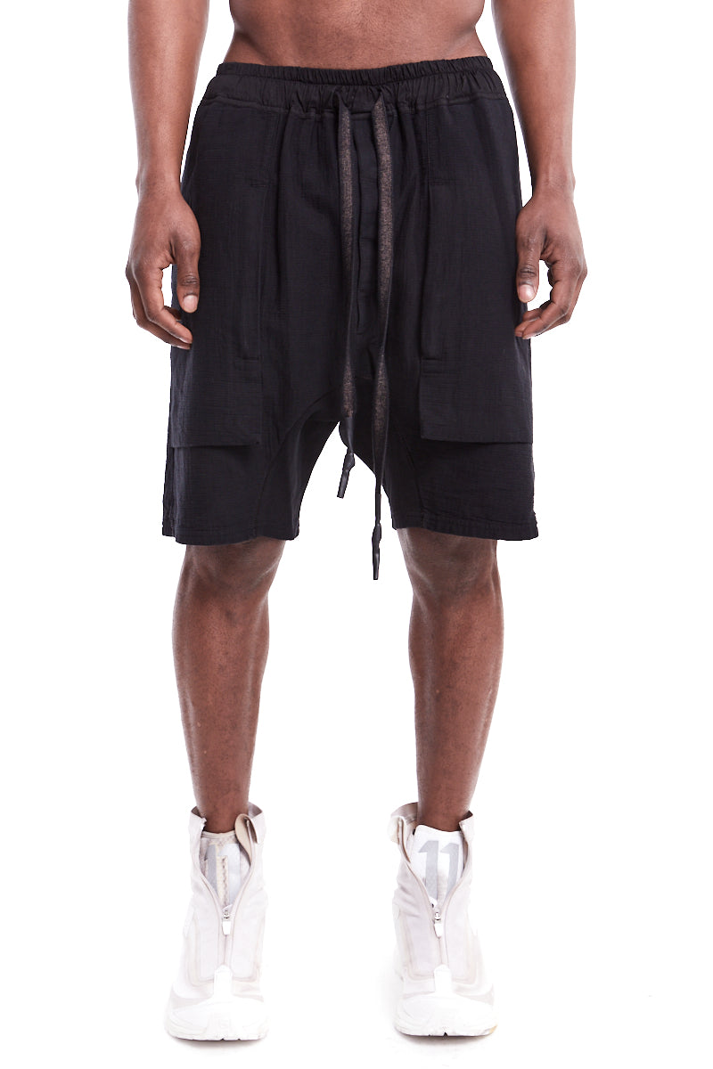 BLACK COTTON GAUFRE GUSSET SHORTS