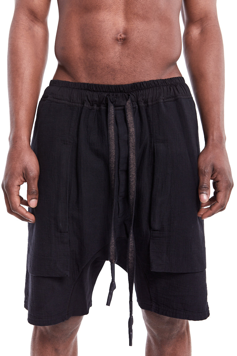 BLACK COTTON GAUFRE GUSSET SHORTS