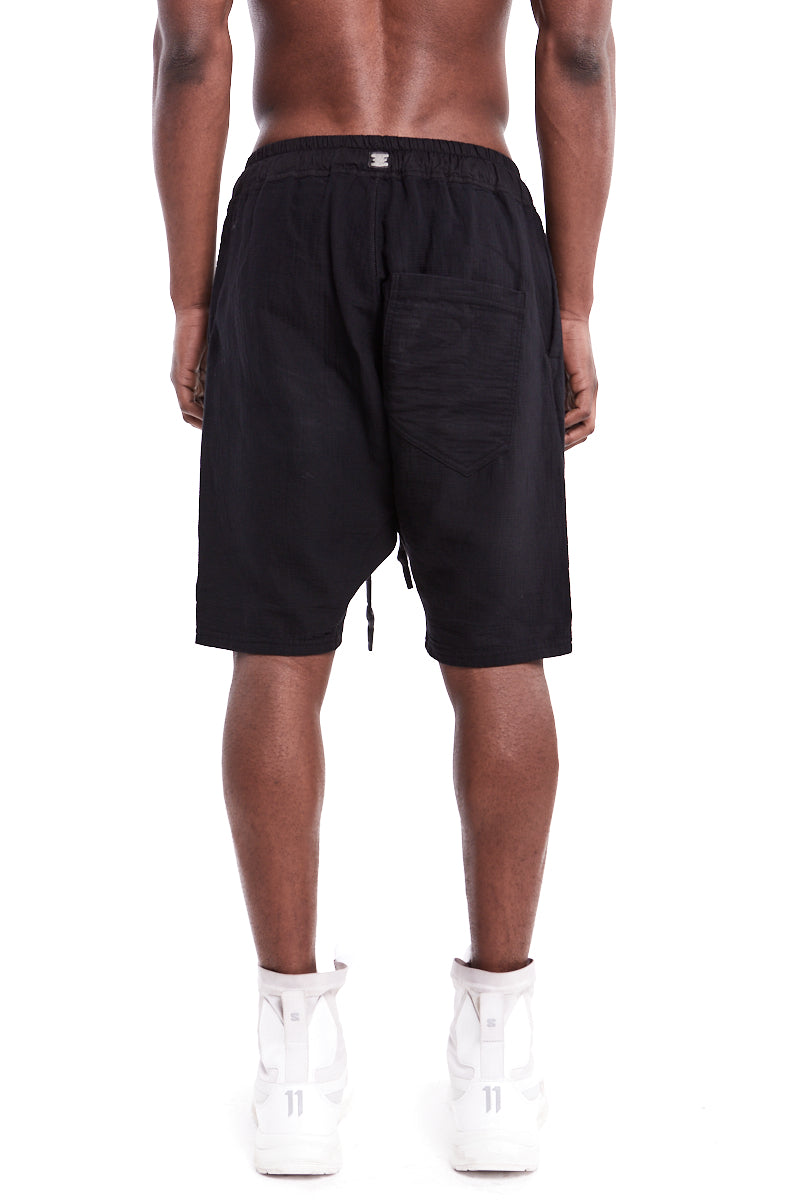 BLACK COTTON GAUFRE GUSSET SHORTS