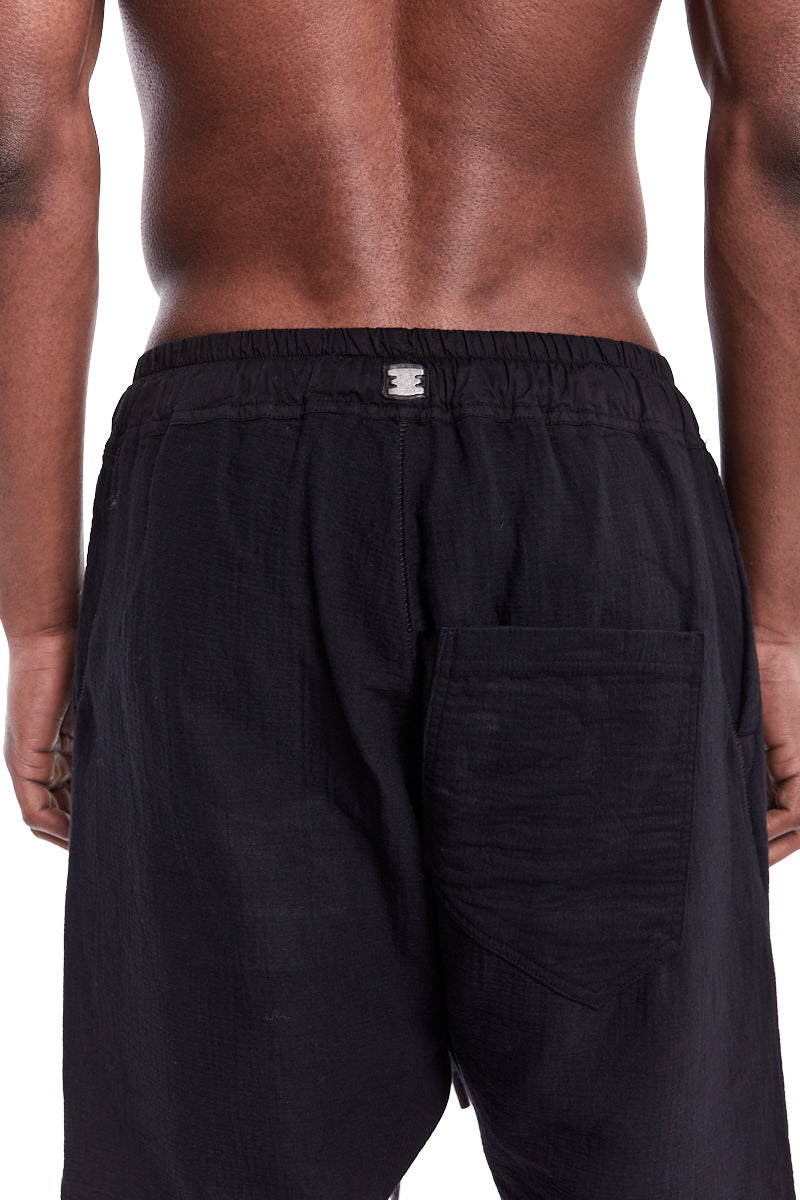 BLACK COTTON GAUFRE GUSSET SHORTS