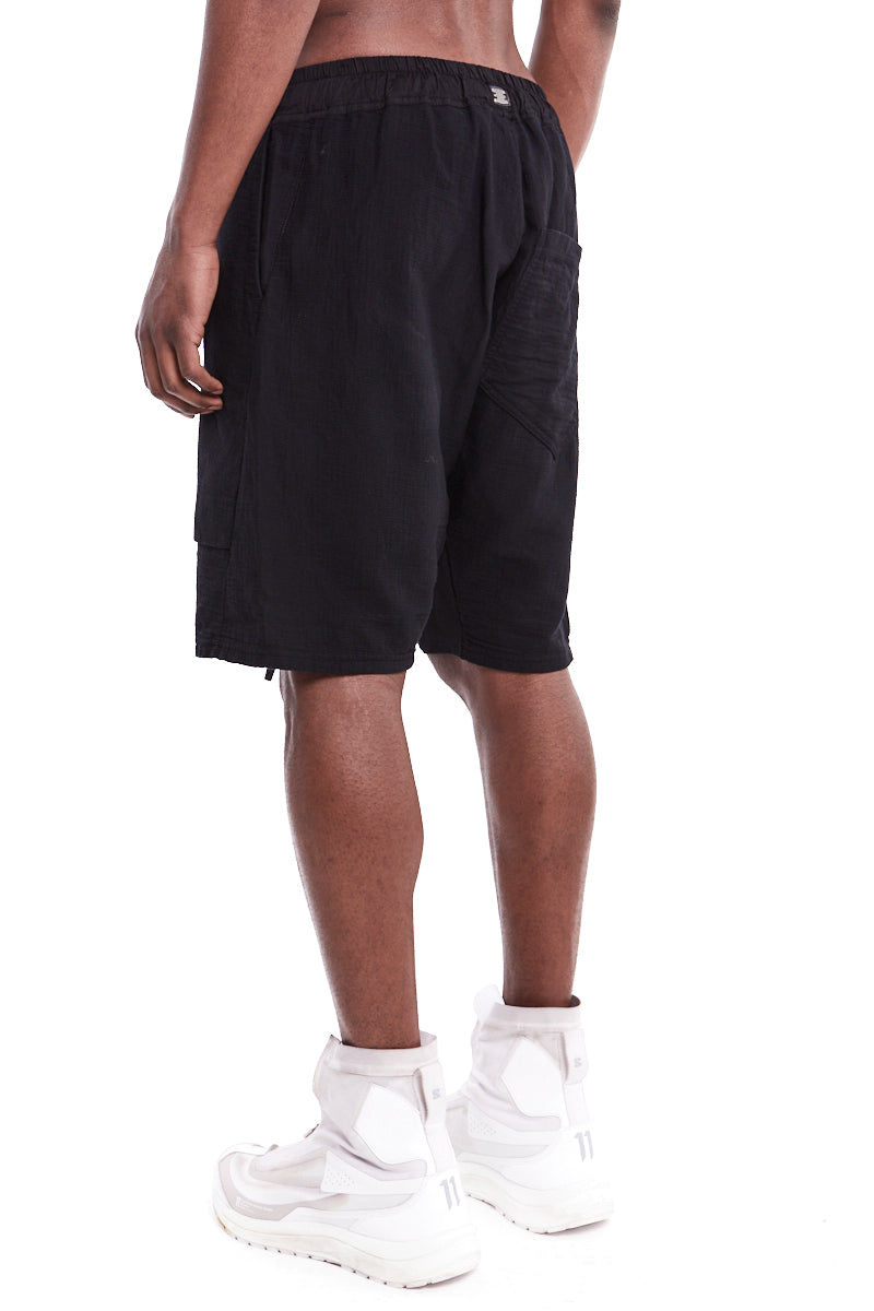 BLACK COTTON GAUFRE GUSSET SHORTS