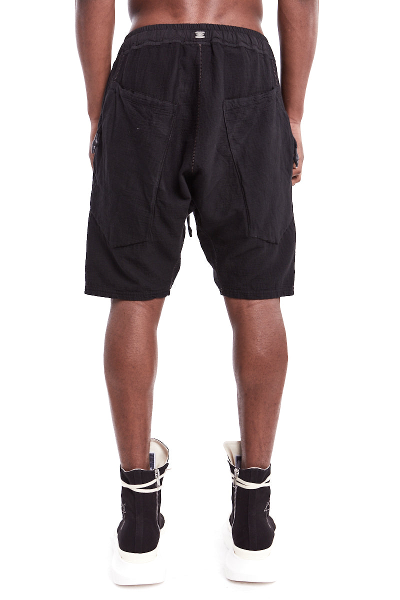 BLACK COTTON GAUFRE SHORTS