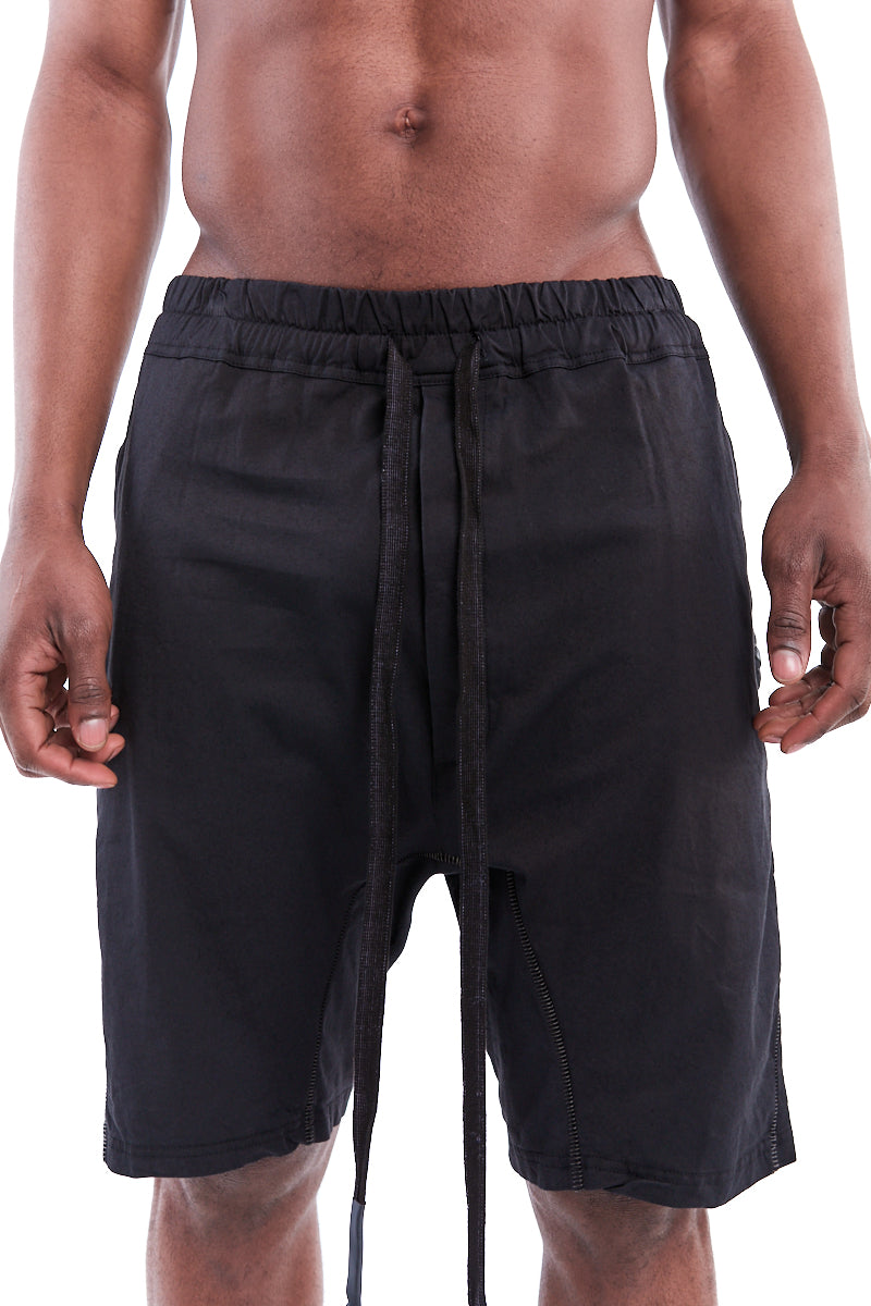 BLACK STRETCH COTTON SHORTS