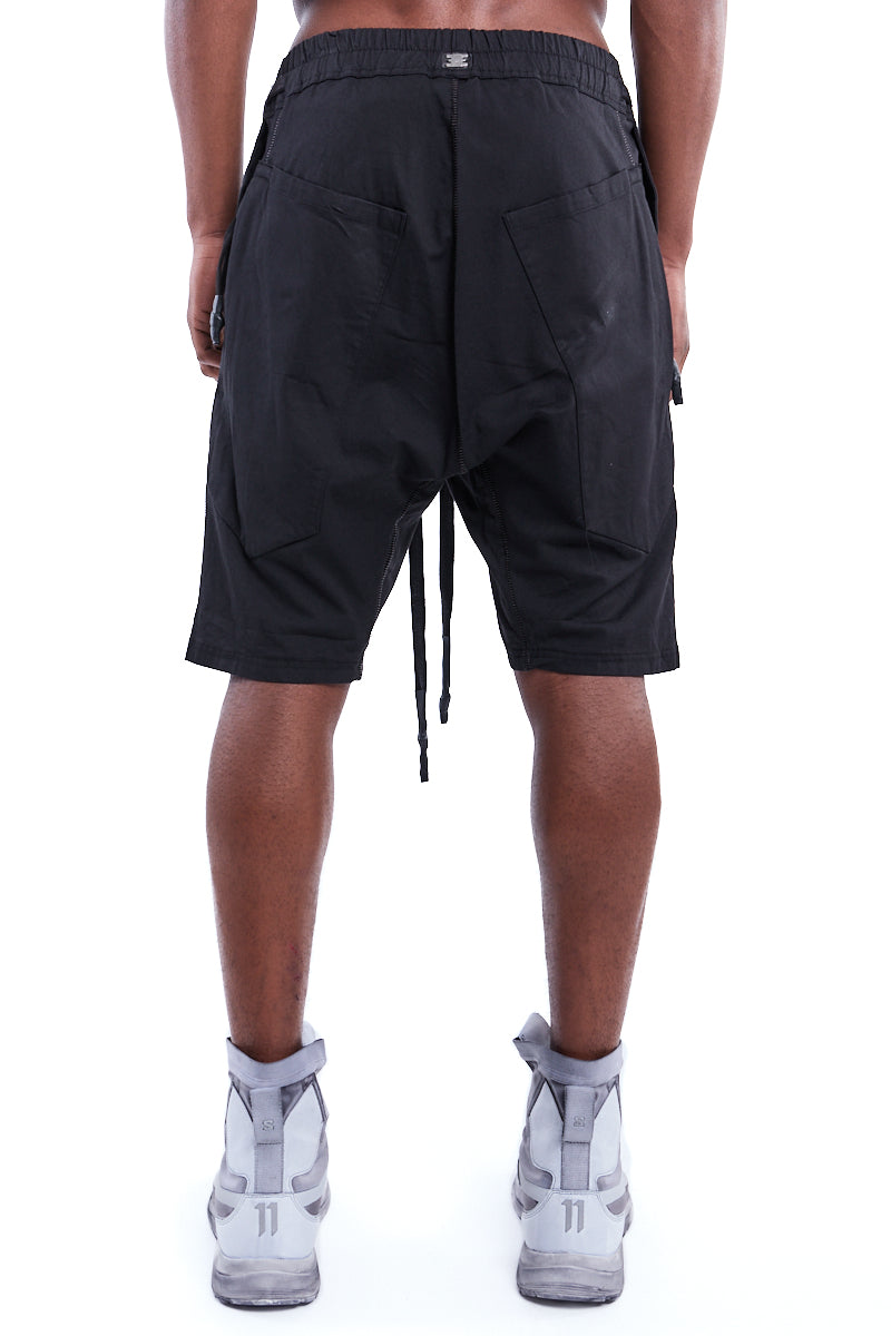 BLACK STRETCH COTTON SHORTS