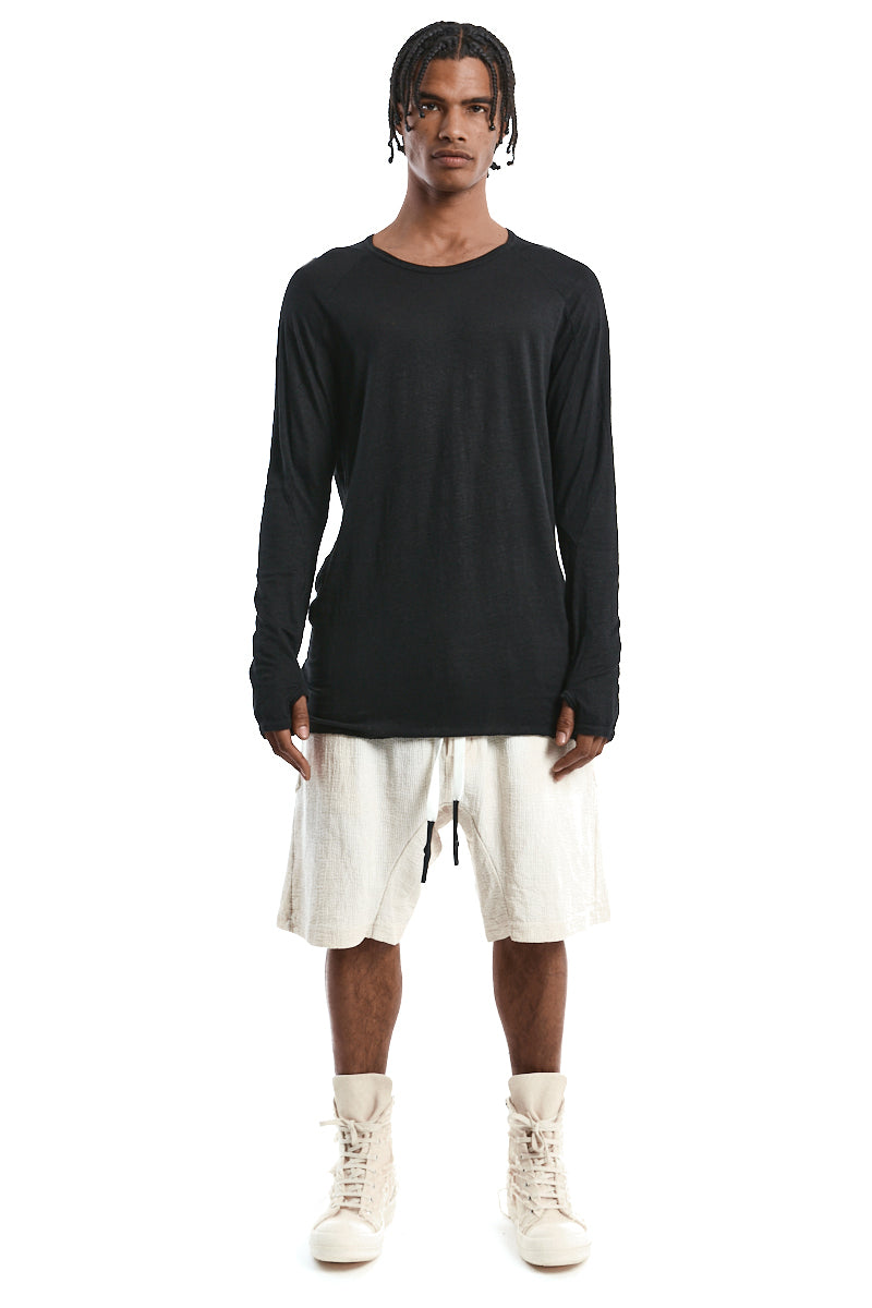 BLACK LINEN ANATOMICAL MUSCLE TOP