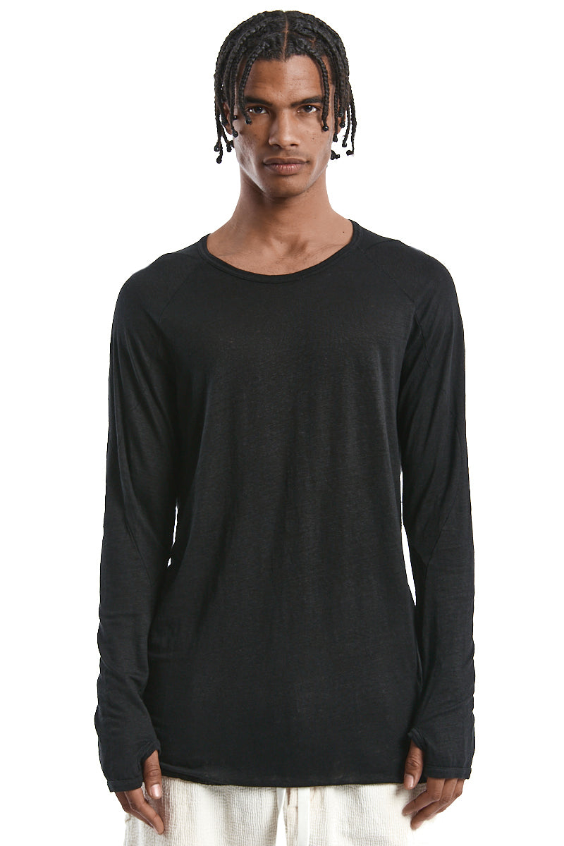 BLACK LINEN ANATOMICAL MUSCLE TOP