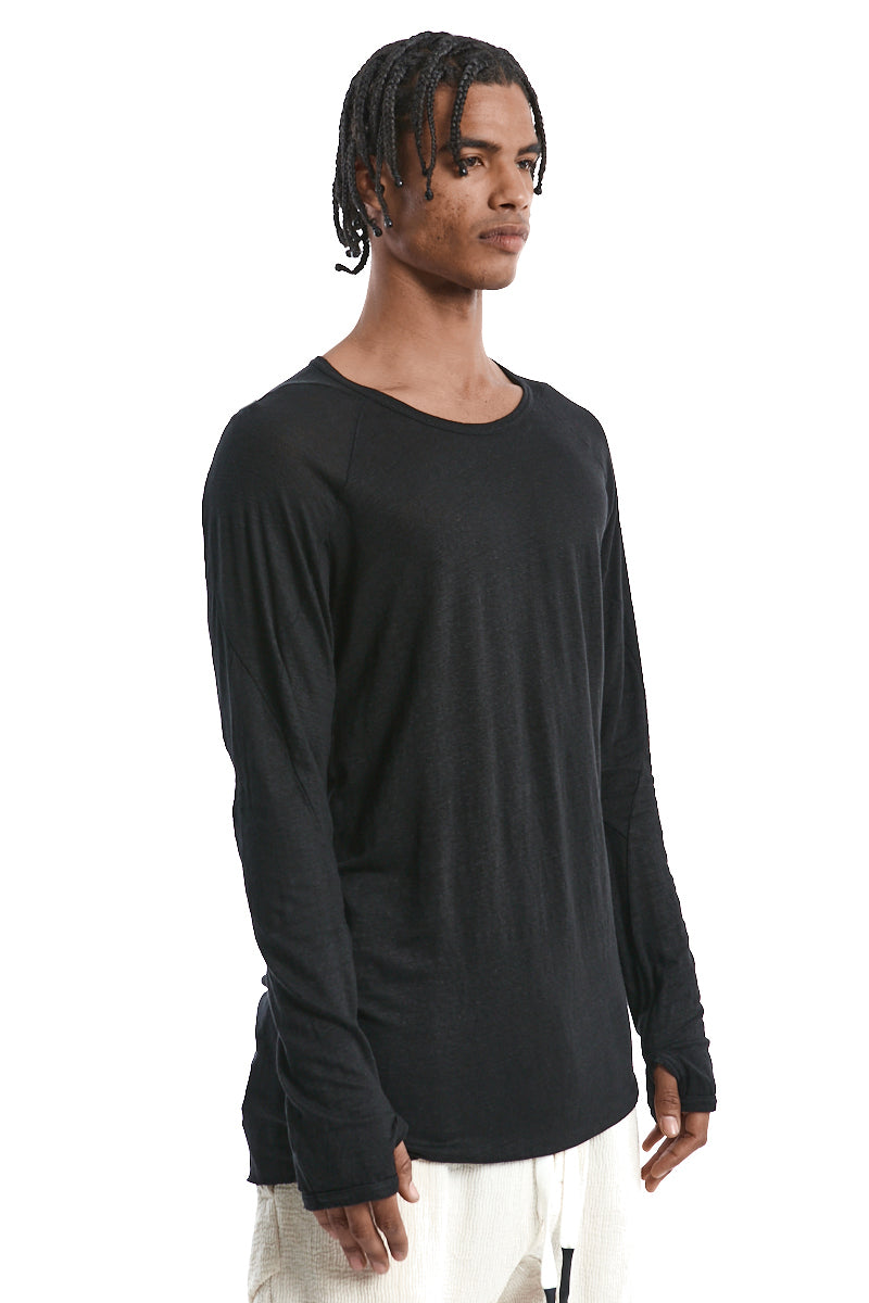 BLACK LINEN ANATOMICAL MUSCLE TOP