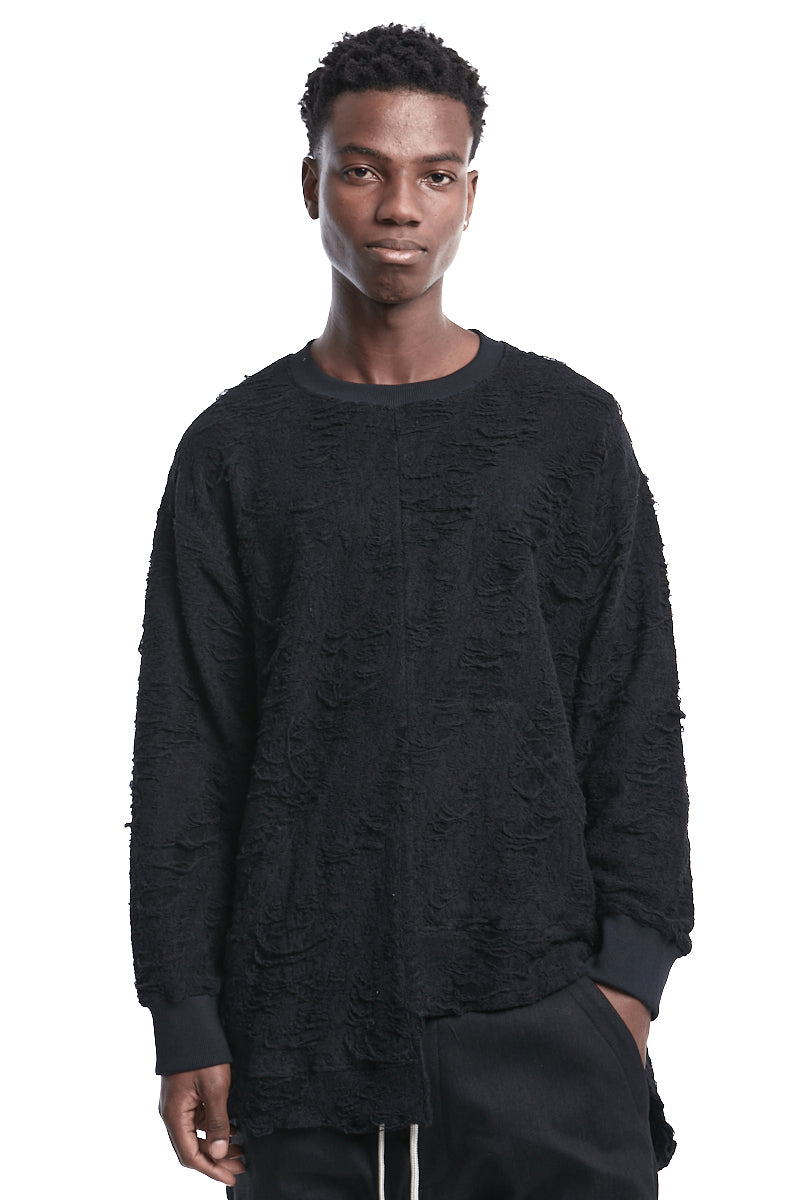 ASYMMETRIC SHREDDED TEXTURE SWEATER