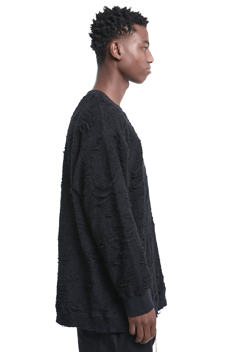 ASYMMETRIC SHREDDED TEXTURE SWEATER