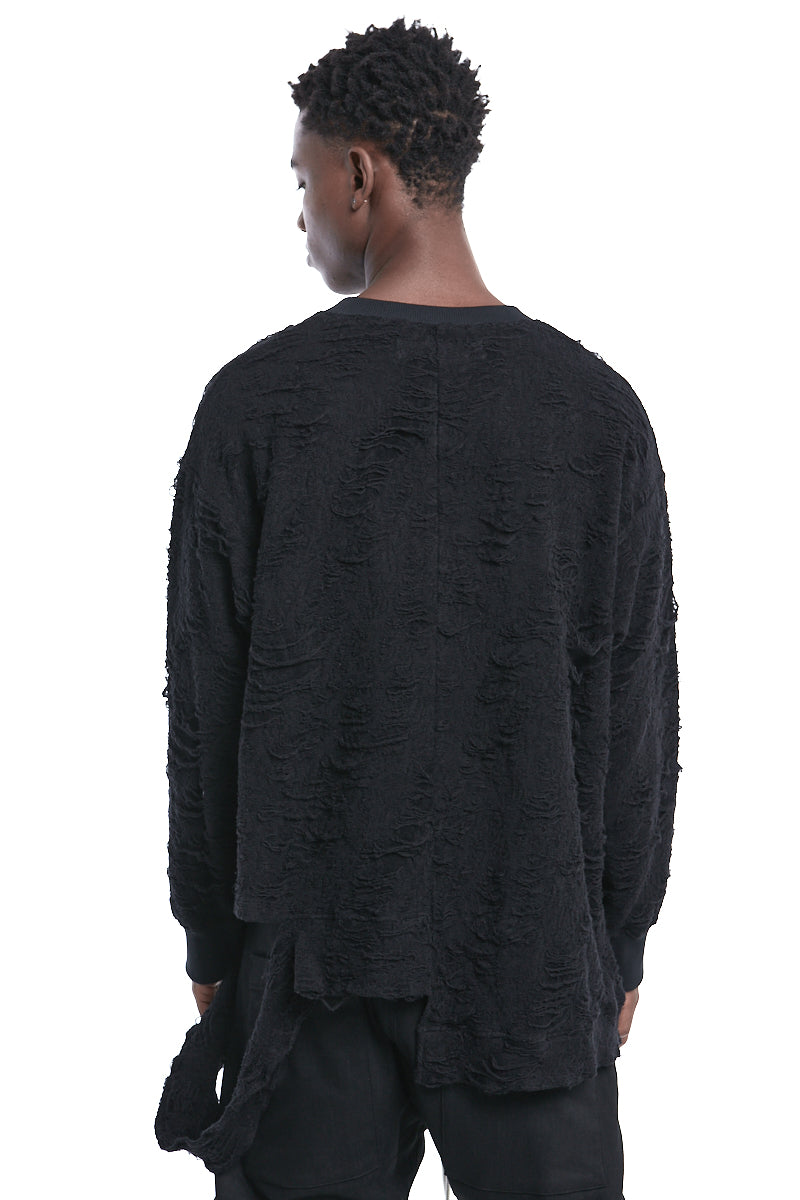 ASYMMETRIC SHREDDED TEXTURE SWEATER