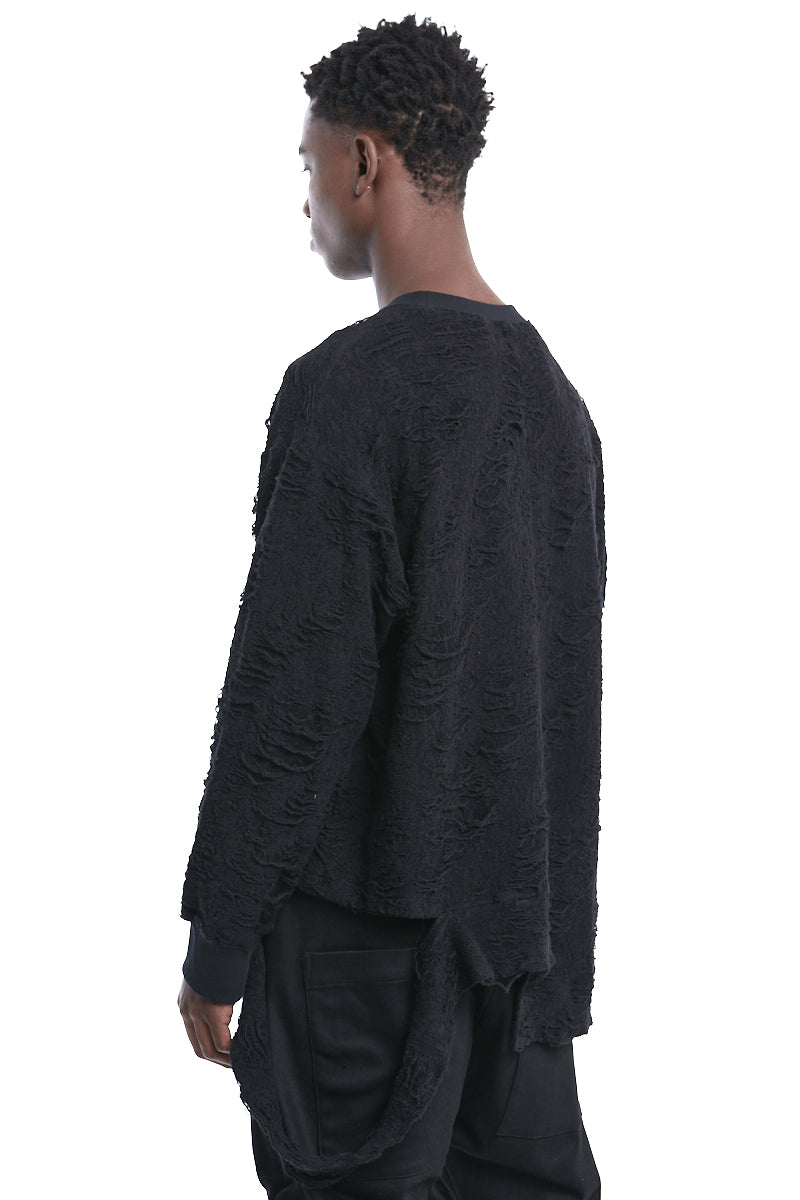 ASYMMETRIC SHREDDED TEXTURE SWEATER