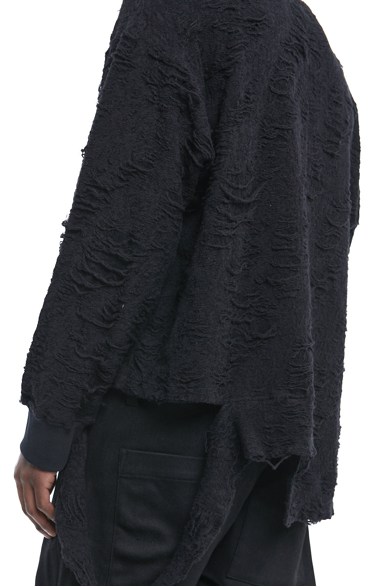 ASYMMETRIC SHREDDED TEXTURE SWEATER