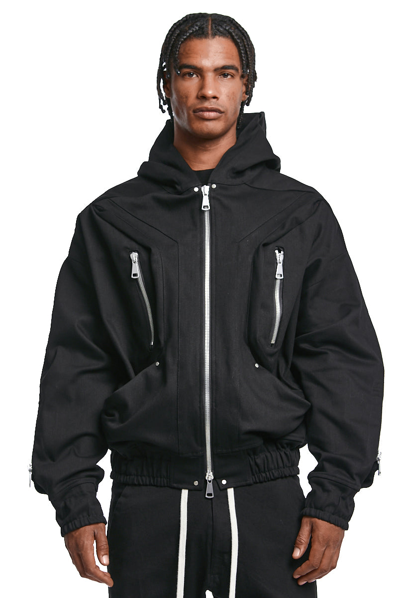BLACK DENIM ZIP HOODIE BLOUSON