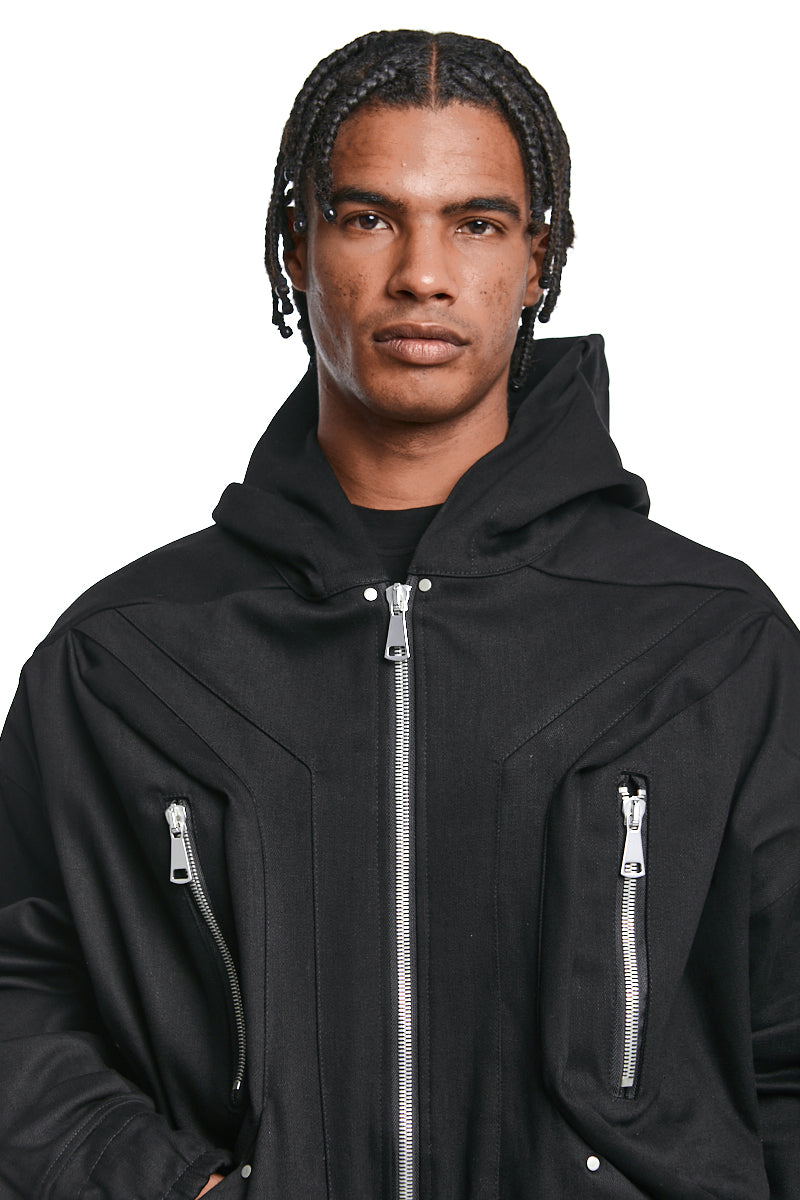 BLACK DENIM ZIP HOODIE BLOUSON