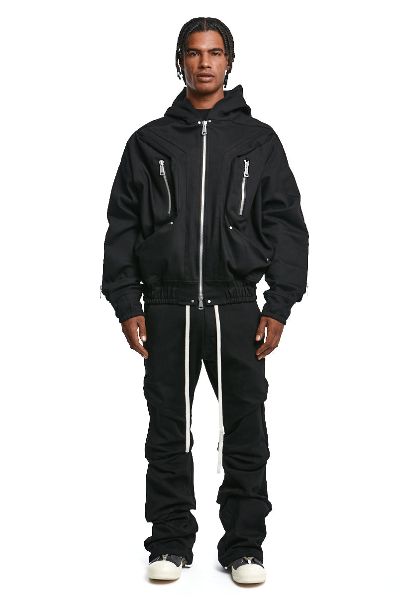 BLACK DENIM ZIP HOODIE BLOUSON