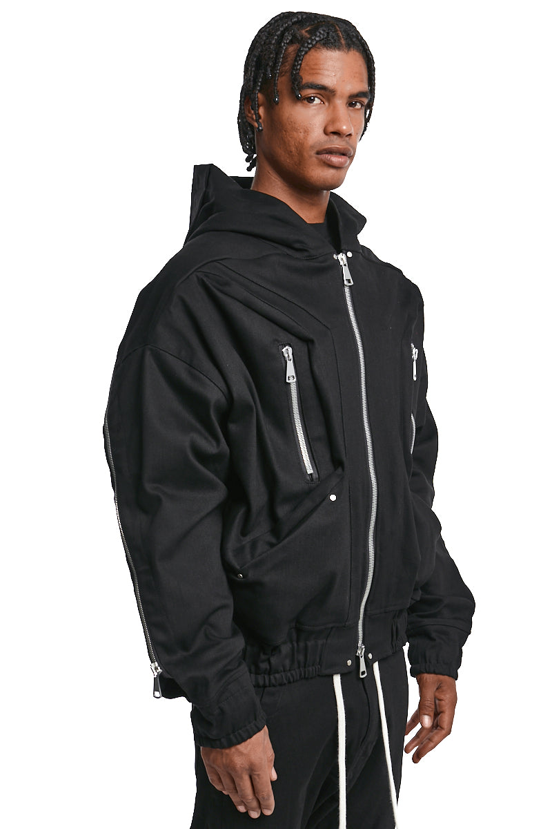 BLACK DENIM ZIP HOODIE BLOUSON