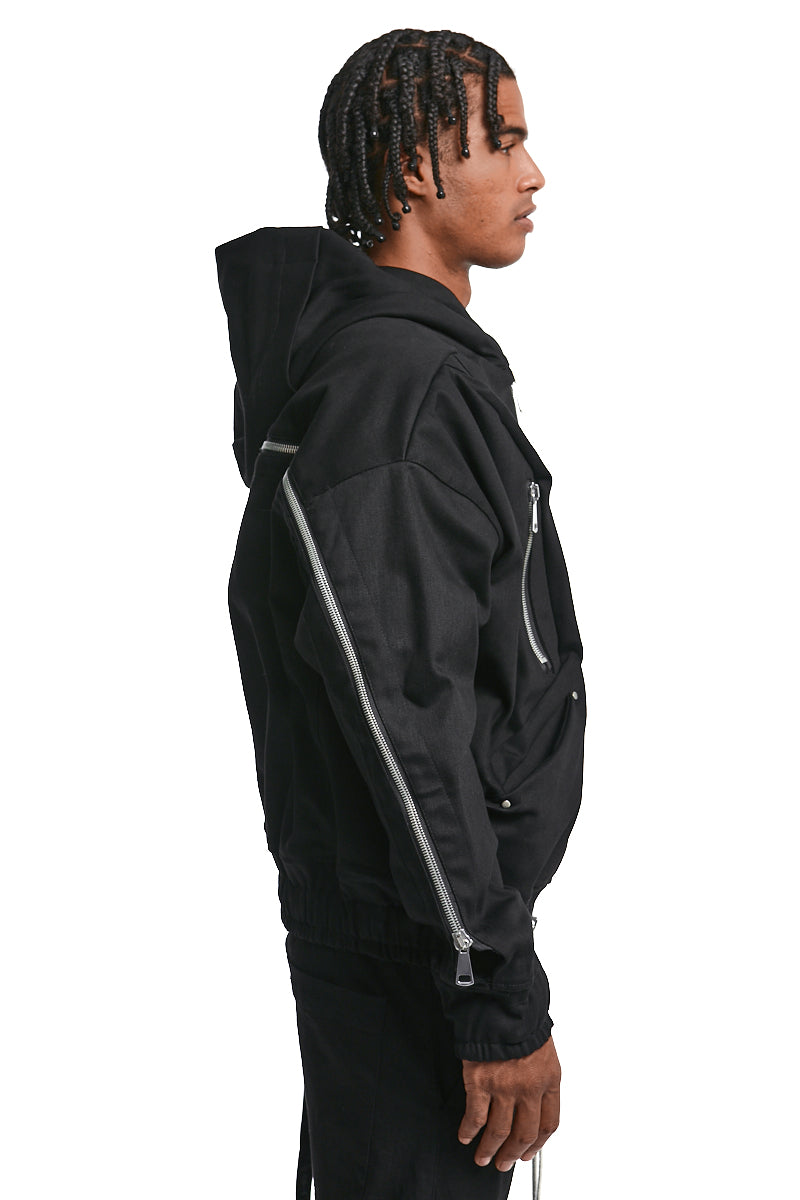 BLACK DENIM ZIP HOODIE BLOUSON