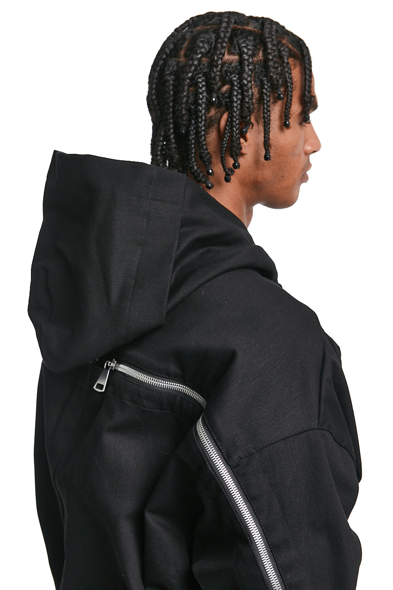 BLACK DENIM ZIP HOODIE BLOUSON